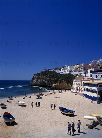 Carvoeiro, Algarve, Portugal. View over the beach in the fishing cove.