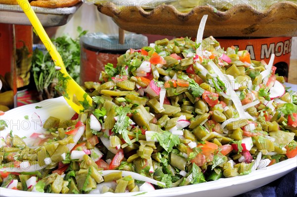 Mexico, Oaxaca, Nopales or cactus leaf salad. 
Photo : Nick Bonetti